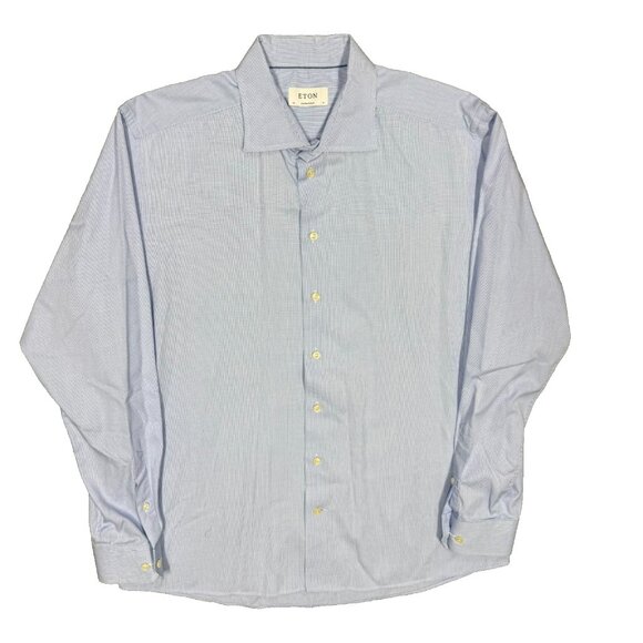 Eton Other - Eton Contemporary Dress Shirt "Cambridge" Houndstooth Blue Cotton 46 18 XXL